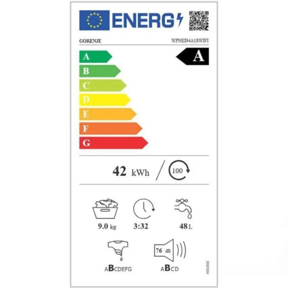 Masina de spalat Gorenje WPNEI94A1SWIFI, 9 kg, 1400 rpm