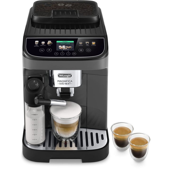 Espressor automat De’Longhi Magnifica Evo Next ECAM 310.60.GB, 1450W, 10 tipuri de bauturi, 15 bari, Carafa pentru lapte, Tehnologie LatteCrema, Gri-Negru