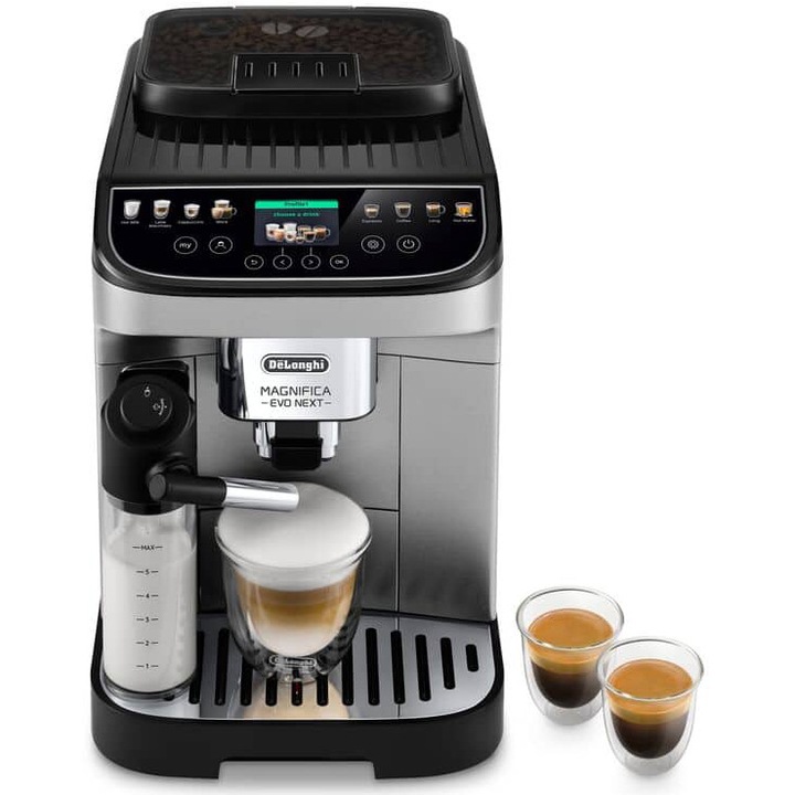 Кафе автомат De'Longhi Magnifica Evo Next ECAM 310.80.SB, LatteCrema Technology, 1.9l, 15 бара, 1450W, Сребрист/Черен
