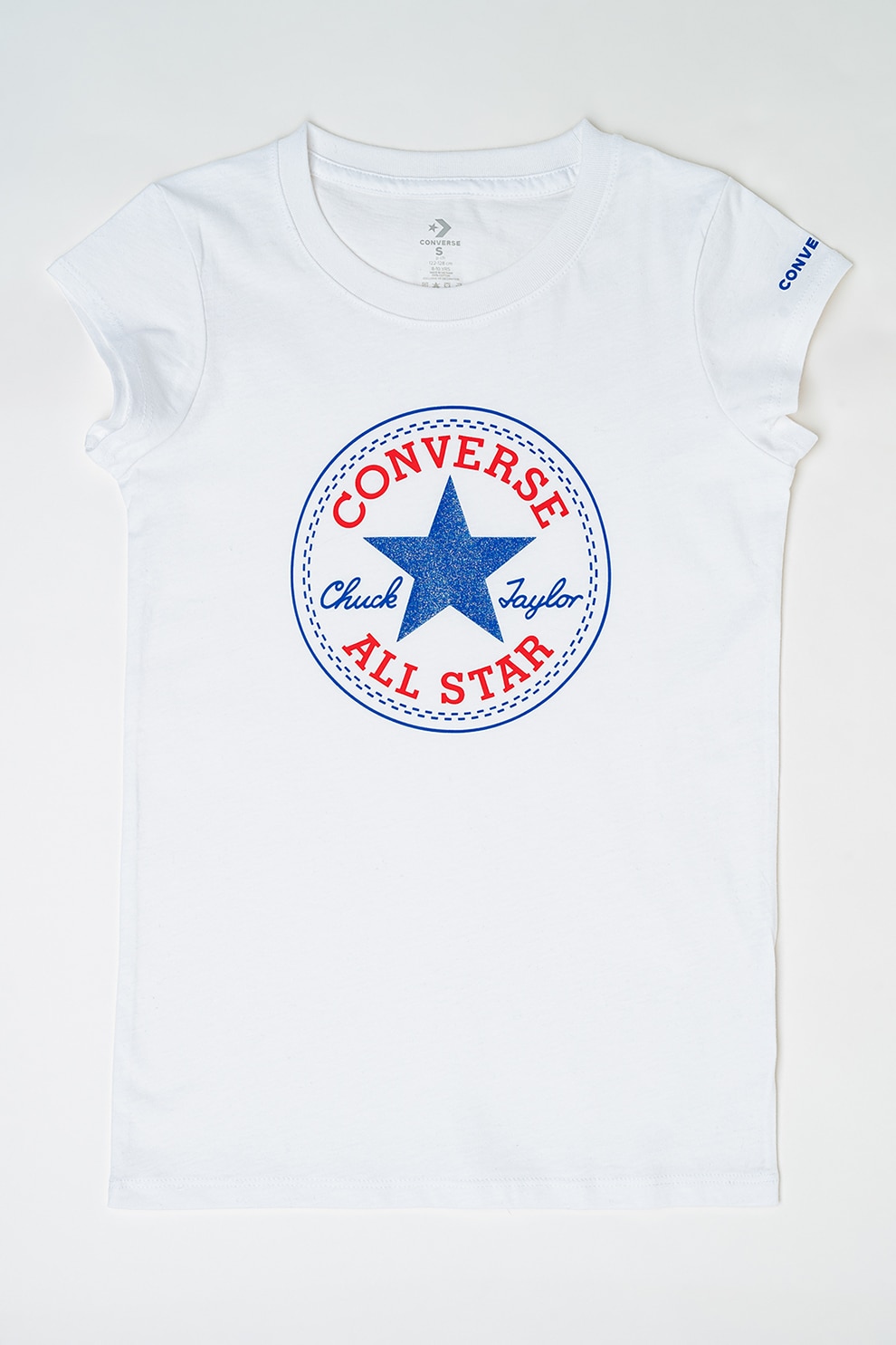 Converse, Tricou cu imprimeu logo Timeless Chuck, Rosu, Alb, Albastru inchis, 163-170 CM