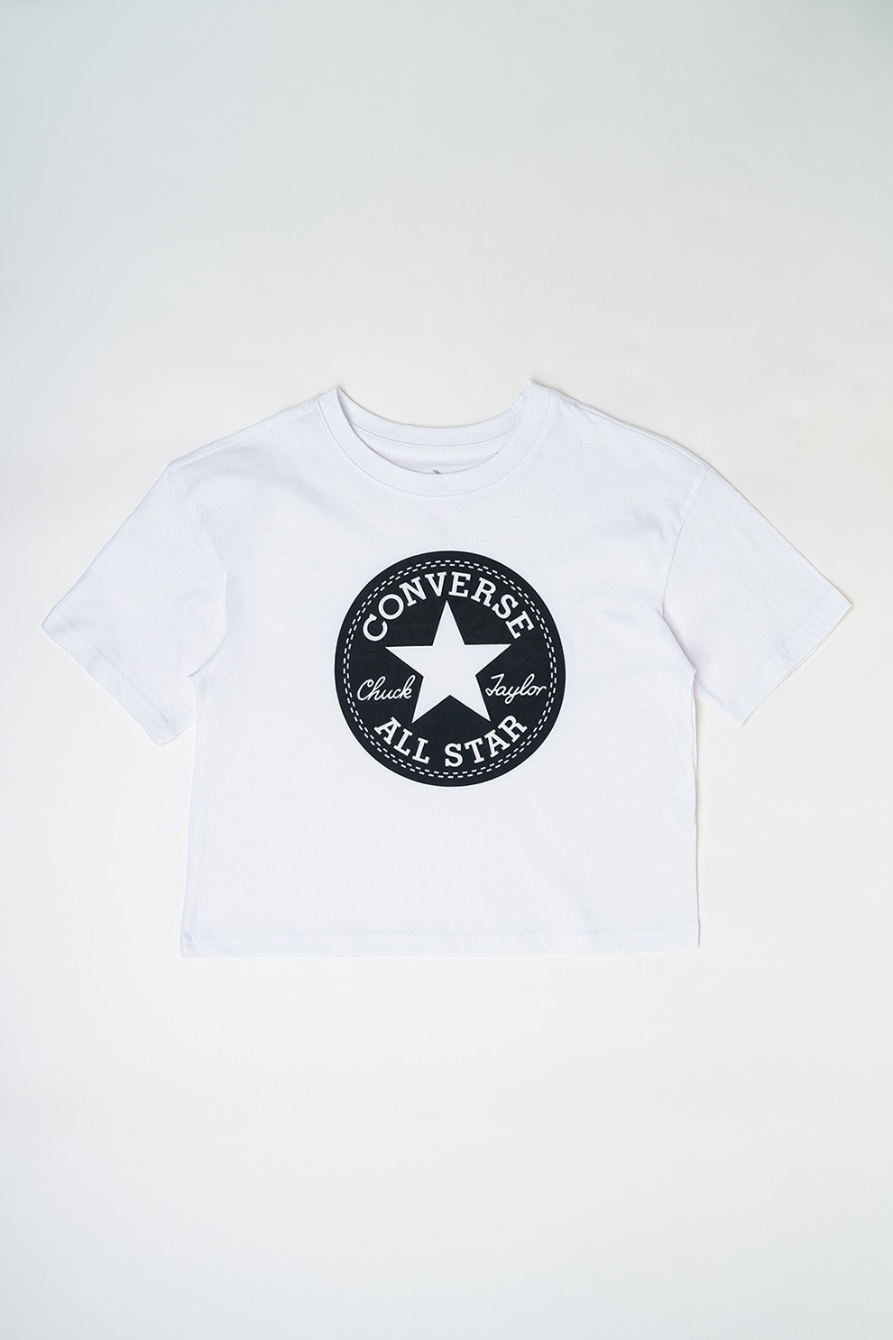 Converse, Tricou crop cu imprimeu logo Signature Chuck, Negru, Alb murdar, 163-170 CM