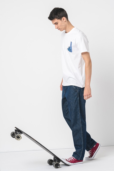 Converse, Kerek nyakú mintás póló logóval, Fehér/Narancssárga/Kék