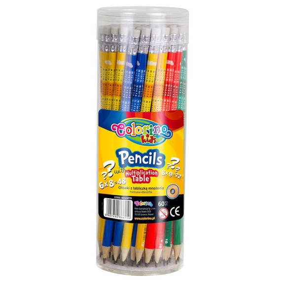 Creion grafit cu radiera, Colorino Kids, HB, Tabla inmultirii, 60 buc