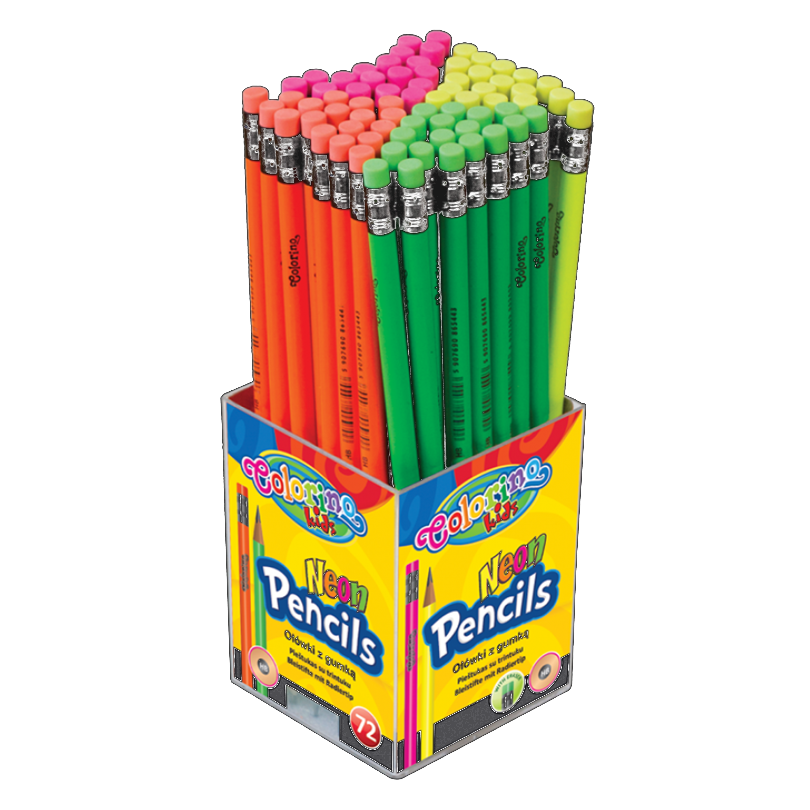 Creion grafit cu radiera, Colorino Kids, HB, Neon, 72 buc/set
