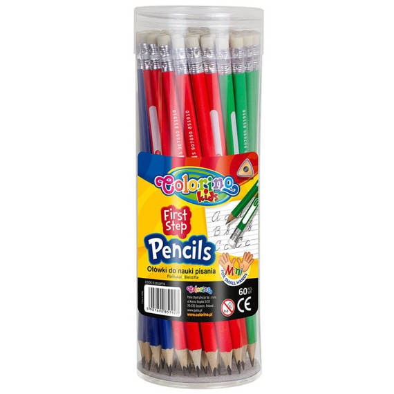 Creion grafit cu radiera, Colorino First Step, triunghiular, 60 buc/set