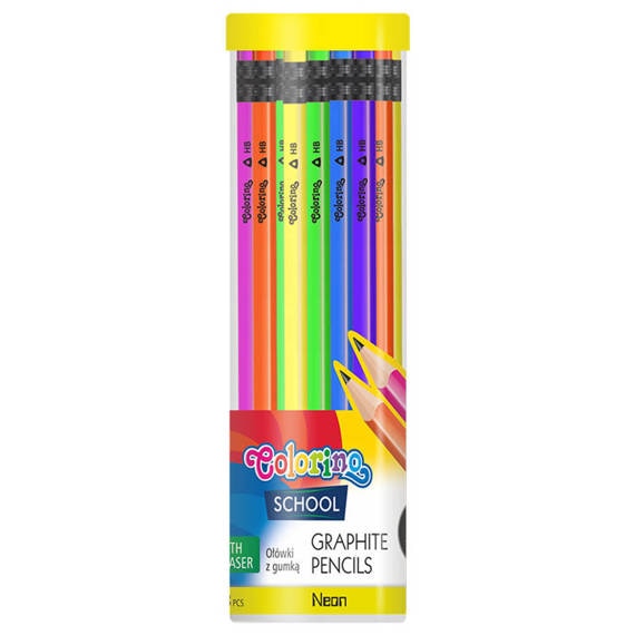 Creion garfit cu radiera, Colorino School, Triunghiular, HB, Neon, 48 bucati/set