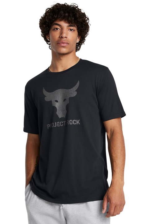 Under Armour, Тениска Project Rock с графична шарка, Черен