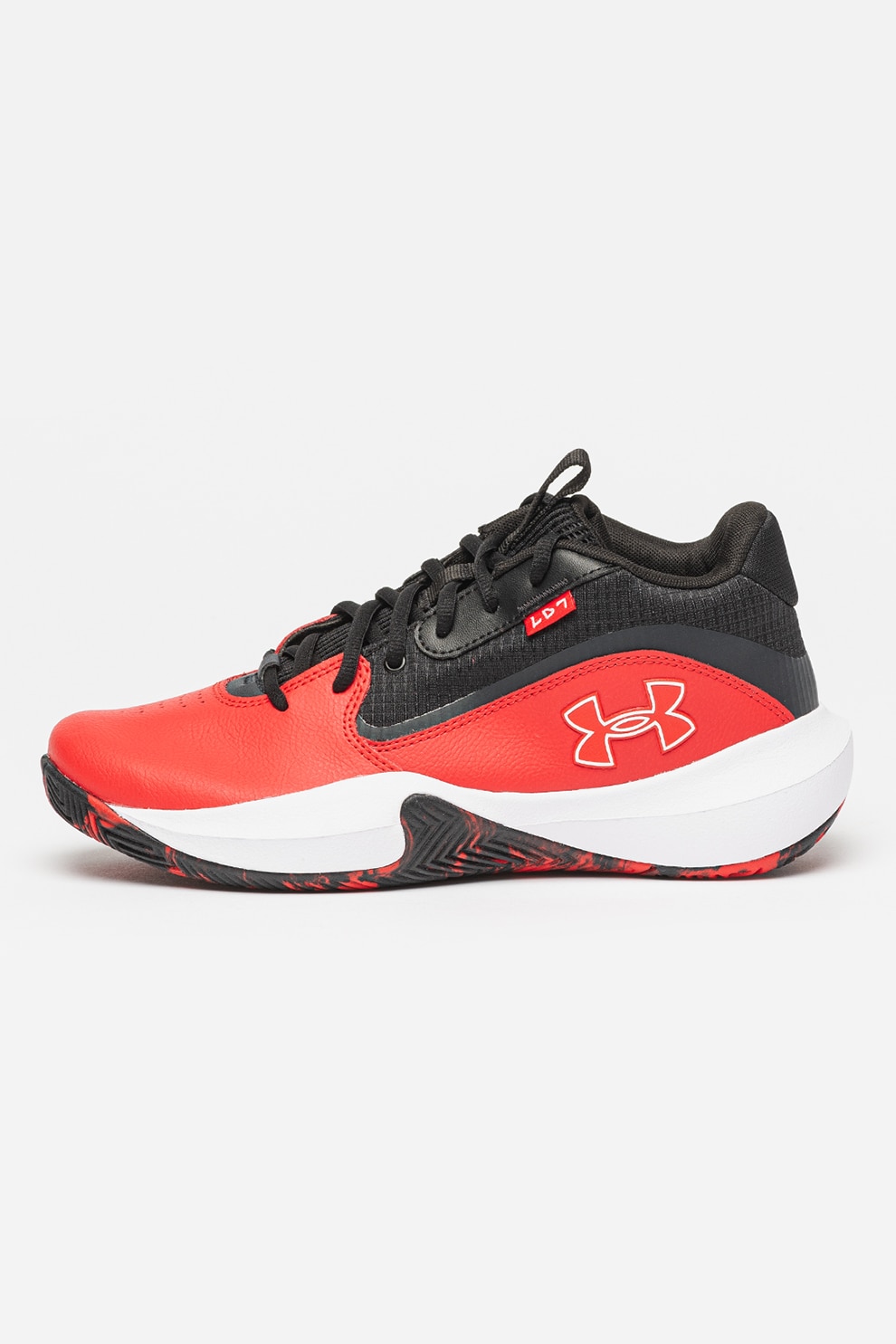 Under Armour, Pantofi Lockdown 7 pentru baschet, Rosu, Alb, Negru, 9