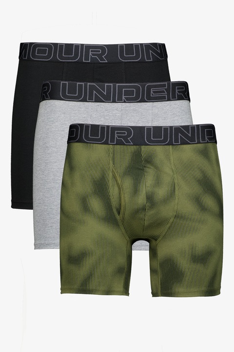 Under Armour, Set de boxeri din amestec de bumbac - 3 perechi, Negru/Gri inchis melange/Verde feriga