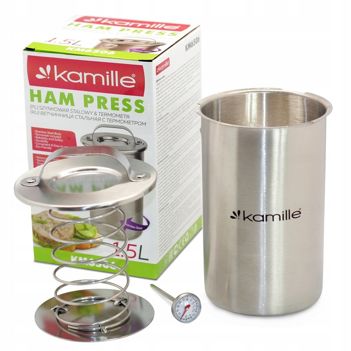 Presa pentru sunca Kamille 1.5L din inox, cu termometru, pentru sunca si mezeluri de casa — KM6506