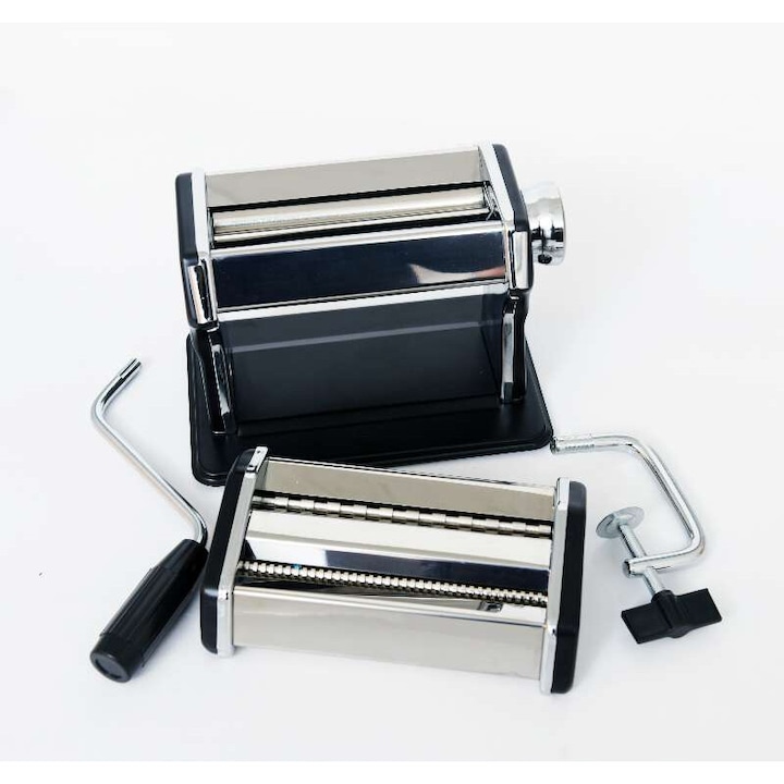 Masina de taiat paste, Kamille, inox, 2 moduri de taiere, 15cm, negru/argintiu