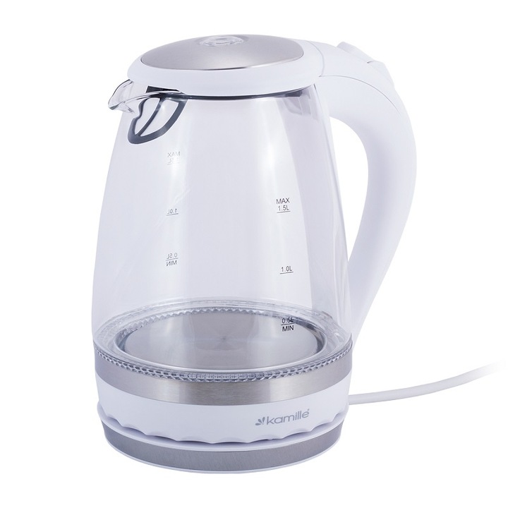 Електрическа кана Kamille, 1.5L, LED осветление, 2200W, стъкло