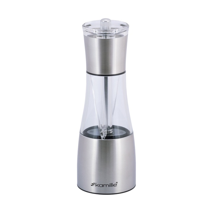 Rasnita manuala de piper si sare, Kamille, 2 in 1, inox, argintiu