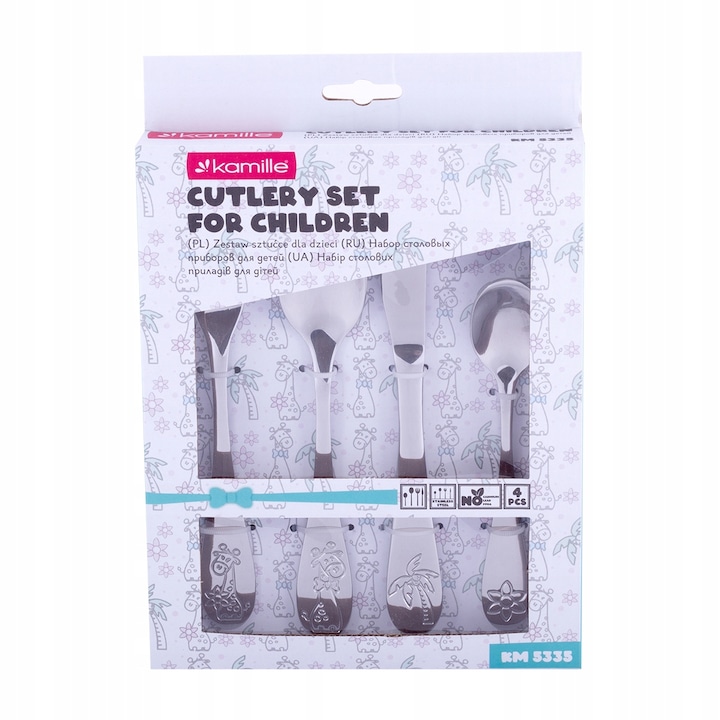 Детски комплект прибори Kamille KM-5335, неръждаема стомана, 4 части, в подаръчна кутия