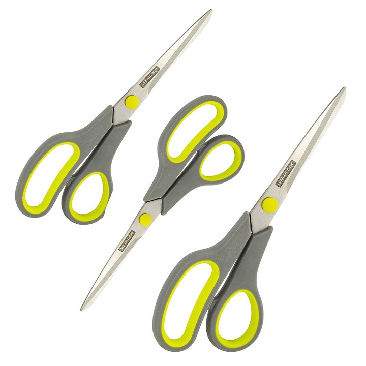 3 db-os szabóolló készlet, Kamille KM-5186, ergonomikus, csúszásmentes, szürke/zöld