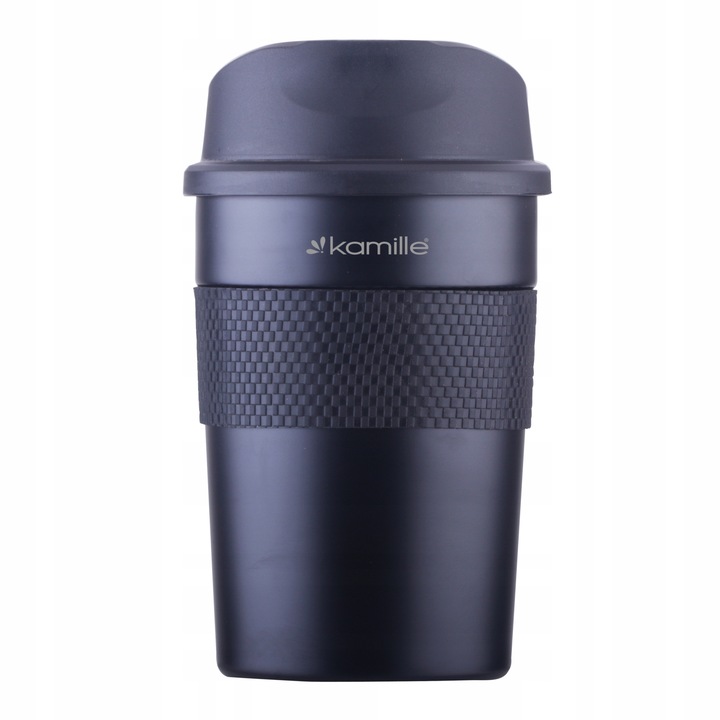 Cana termos Kamille KM-2049, inox, antiderapanta, negru, 360ml