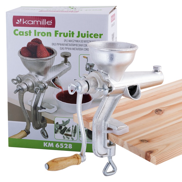 Storcator manual de fructe din fonta Kamille, montare pe masa, manivela ergonomica, constructie solida, argintiu — KM6528