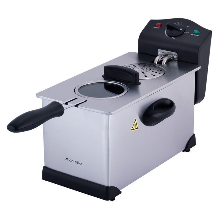 Kamille olajsütő, 2200W, űrtartalom 3L, rozsdamentes acél, 40,5x22,7x24,7 cm