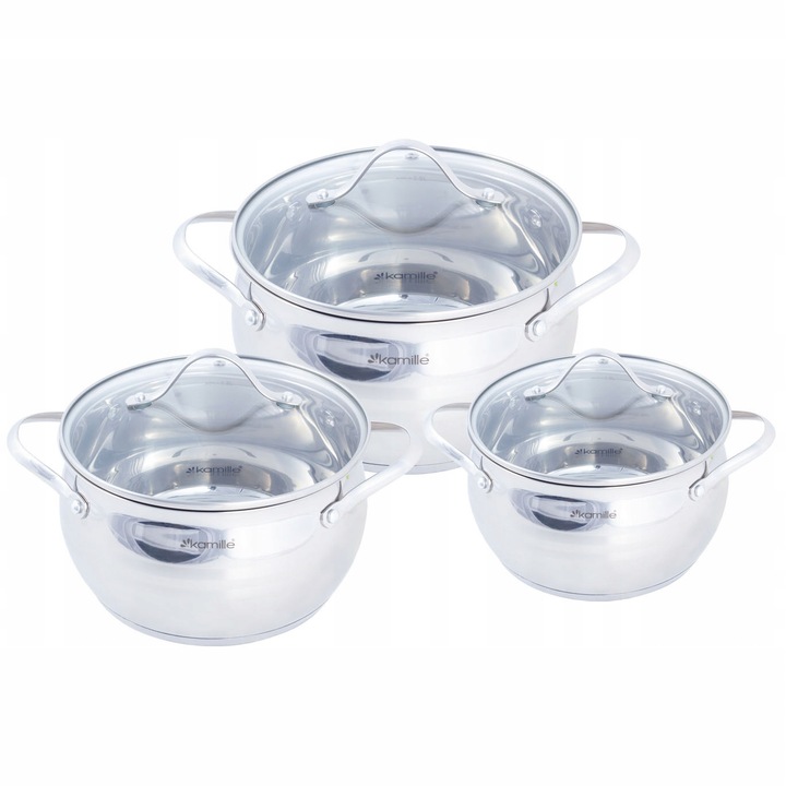 Set de oale din inox Kamille KM-5911, inductie, capacitate variabila, 3 piese