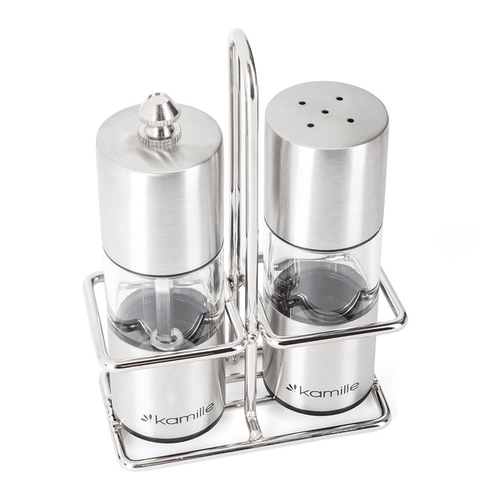 Set solnita si rasnita piper Kamille KM-7052, sticla si inox, 10x14.5cm