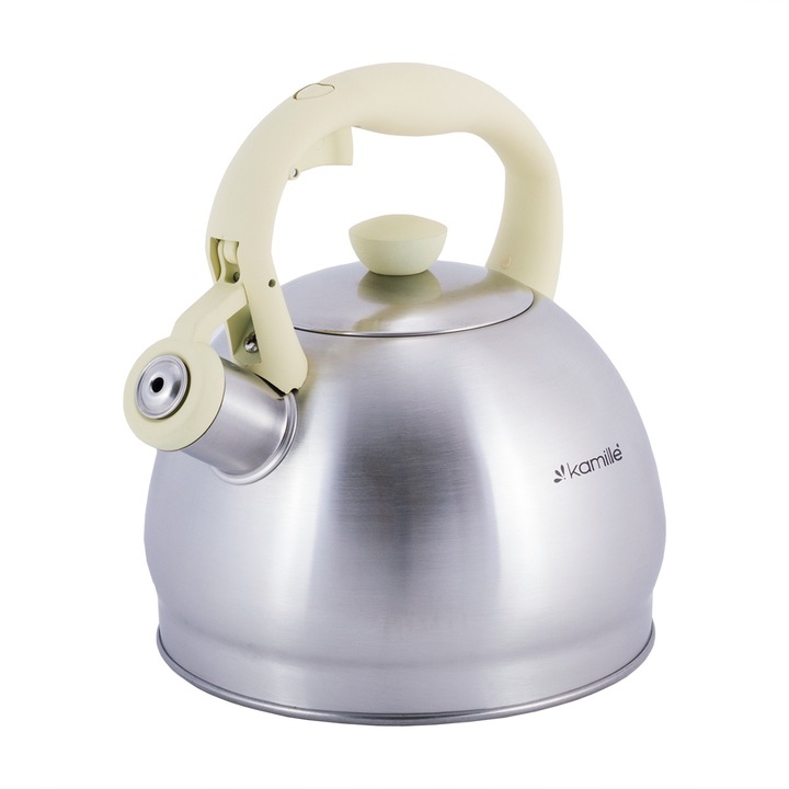 Чайник със свирка Kamille KM-0693BG, неръждаема стомана, 2л, индукция, 19см
