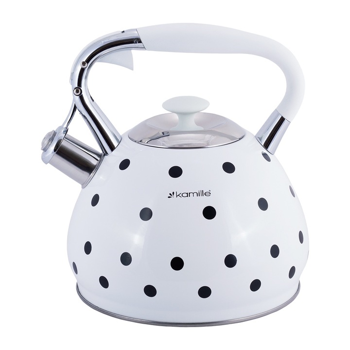 Vízforraló síppal, Kamille, Rozsdamentes acél, 3 L, Indukciós, Fehér/Fekete
