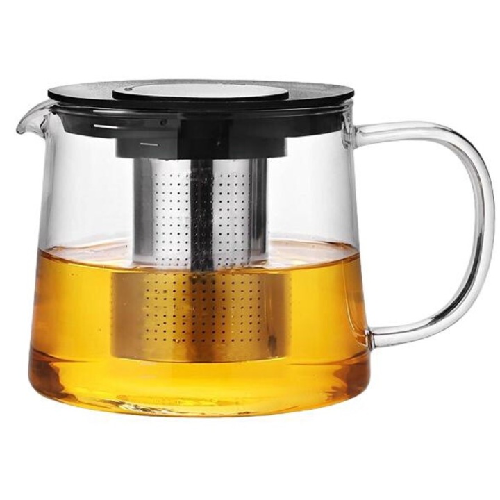 Чайник с инфузер, Kamille, Стъкло / Неръждаема стомана, 1500 ml, Черен / Сребрист