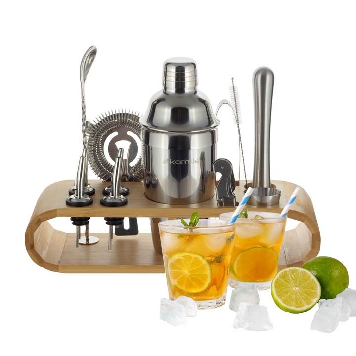 Set de barman Kamille KM-7765, inox, 21 piese, multicolor