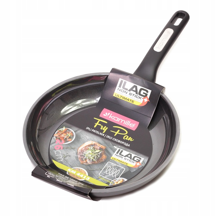 Kamille KM-4413 serpenyő, kovácsolt alumínium, tapadásmentes, fekete, 26x5cm