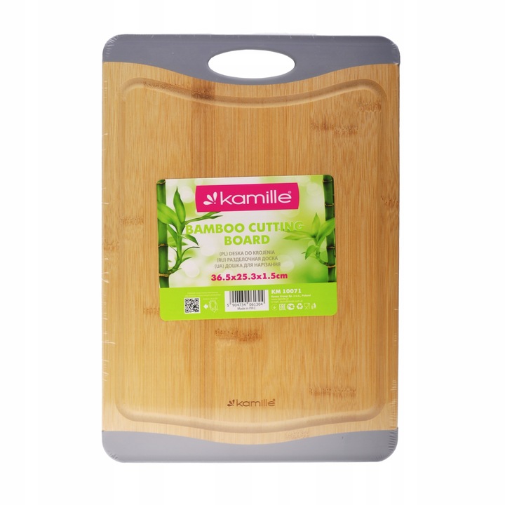 Tocator de bucatarie din bambus cu maner, 36.5x25.3 cm, Kamille KM-10071