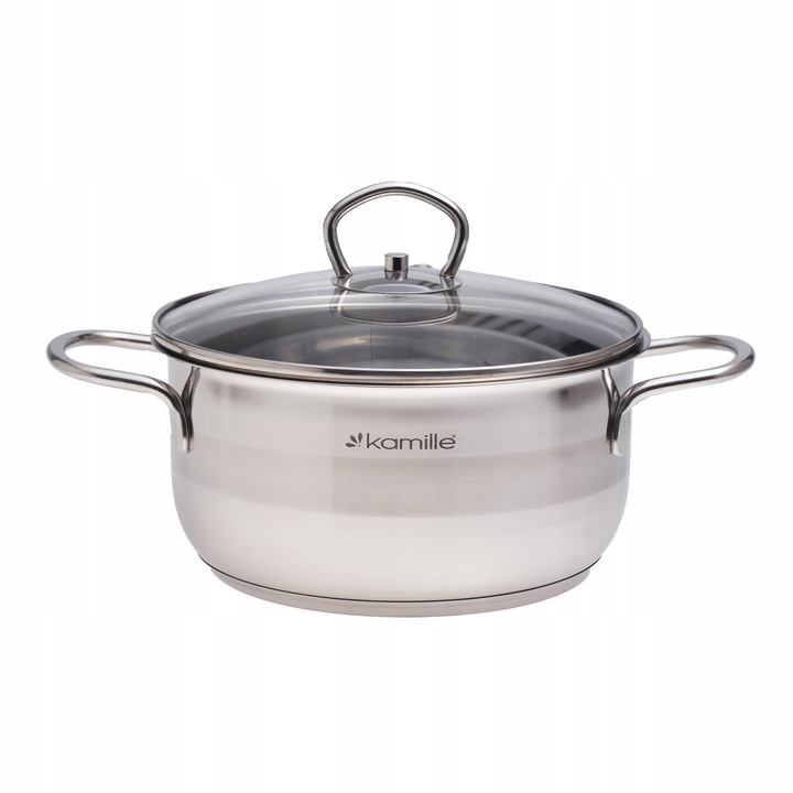 Oala din otel inoxidabil Kamille KM-5412, capac sticla, inductie, 2L, 18cm