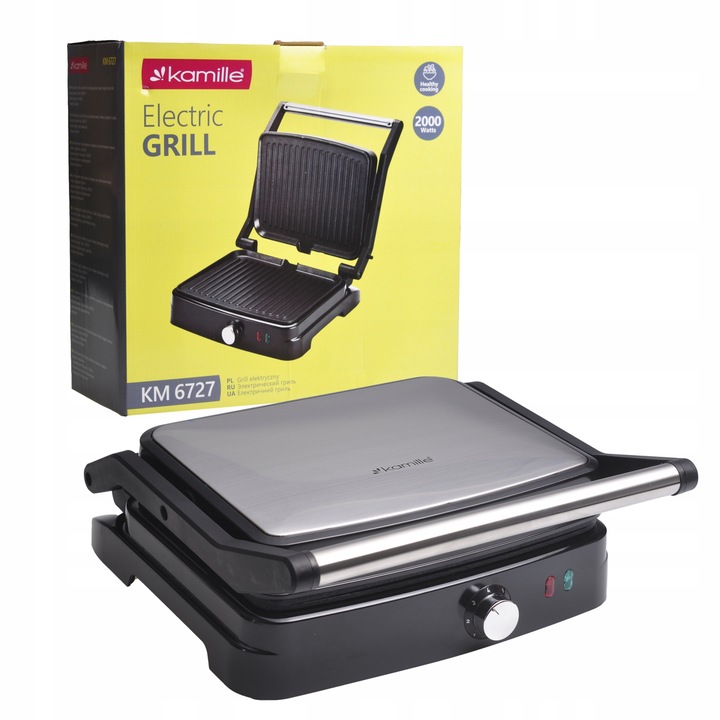 Електрическа скара Kamille KM-6727, 2000W, незалепващи плочи, неръждаема стомана, 70см
