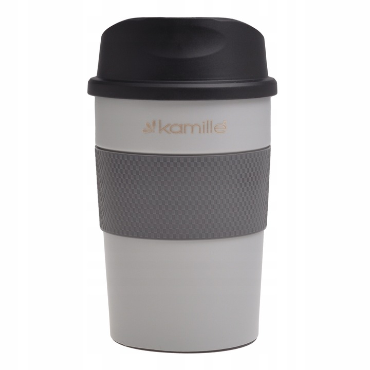 Термо чаша Kamille, неръждаема стомана, неплъзгаща се, сиво/черно, 360 мл