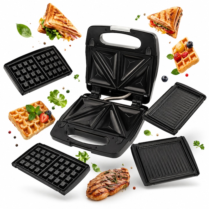 Sandwich maker 3 in 1 Kamille, aparat multifunctional pentru sandvisuri, grill si vafe - KM6724