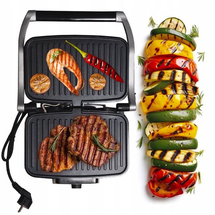 Grill electric Kamille KM-6707, placi antiaderente, 1500W, inox/plastic