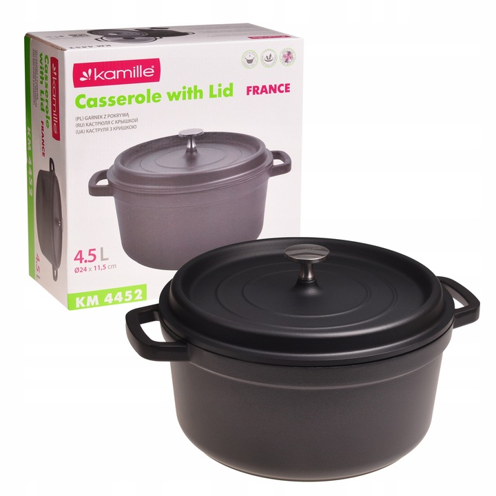 Oala traditionala Kamille, aluminiu, antiaderent, negru, 4.5 L