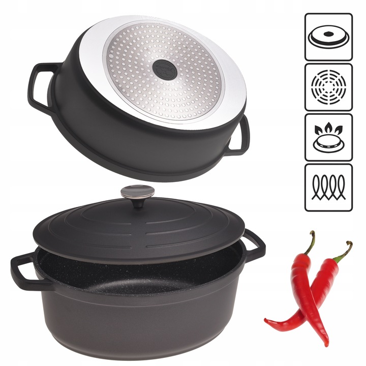 Oala ovala din aluminiu, vas de gatit antiaderent 6L, Kamille KM-4464