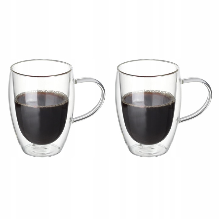 Комплект от 2 чаши Kamille KM-9009, термоизолирани, боросиликат, 350 ml, прозрачни, 11 cm