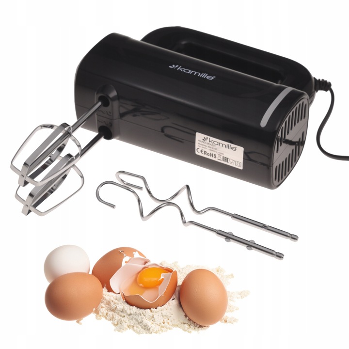 Mixer de mana electric Kamille cu 5 viteze, functie Eject si accesorii din inox, 150W - KM6757