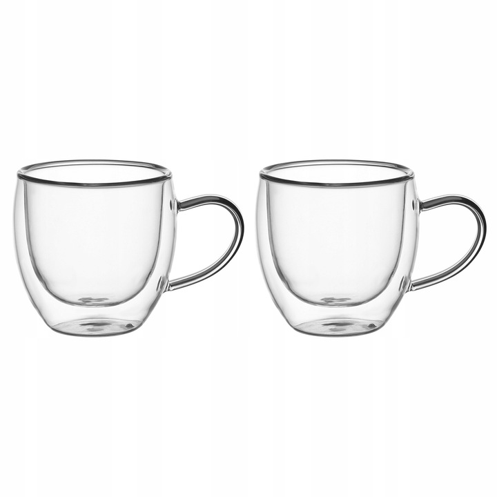 Set de 2 Cani Kamille KM-9012, Sticla borosilicata, Termoizolante, Transparent, 100ml