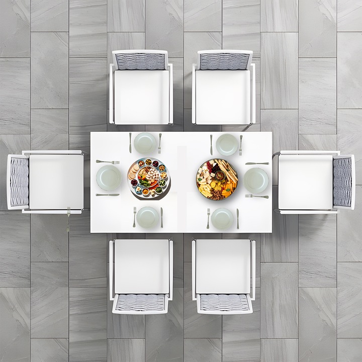 Set mobilier, masa din aluminiu si lemn, 6 scaune, impletitura tip funie, Torino, Luxury by EGO