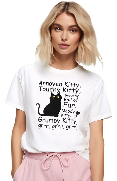 Дамска тениска, Grumpy Kitty, бяла, S