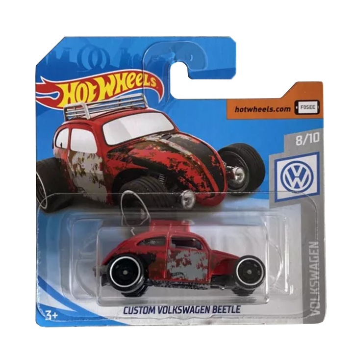 Hot Wheels Custom Volkswagen Beetle fémautó, Volkswagen Edition - Collection 2019, piros, 1:64