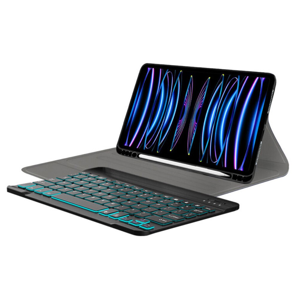 Husa NeatlyTab cu Tastatura Magnetica Wireless pentru Apple iPad Pro 11 2022, OPTIM SOLUTION, Protectie 360°, Iluminare RGB, Stand Ajustabil, Pencil Holder, Butoane Responsive si Silentioase, Piele Ecologica, Eleganta si Functionalitate, Negru