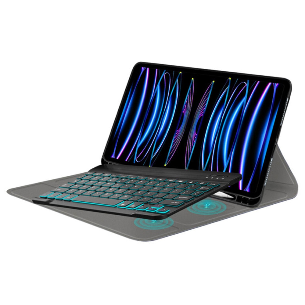 Husa NeatlyTab cu Tastatura Magnetica Wireless pentru Apple iPad Pro 11 2022, OPTIM SOLUTION, Protectie 360°, Iluminare RGB, Stand Ajustabil, Pencil Holder, Butoane Responsive si Silentioase, Piele Ecologica, Eleganta si Functionalitate, Negru