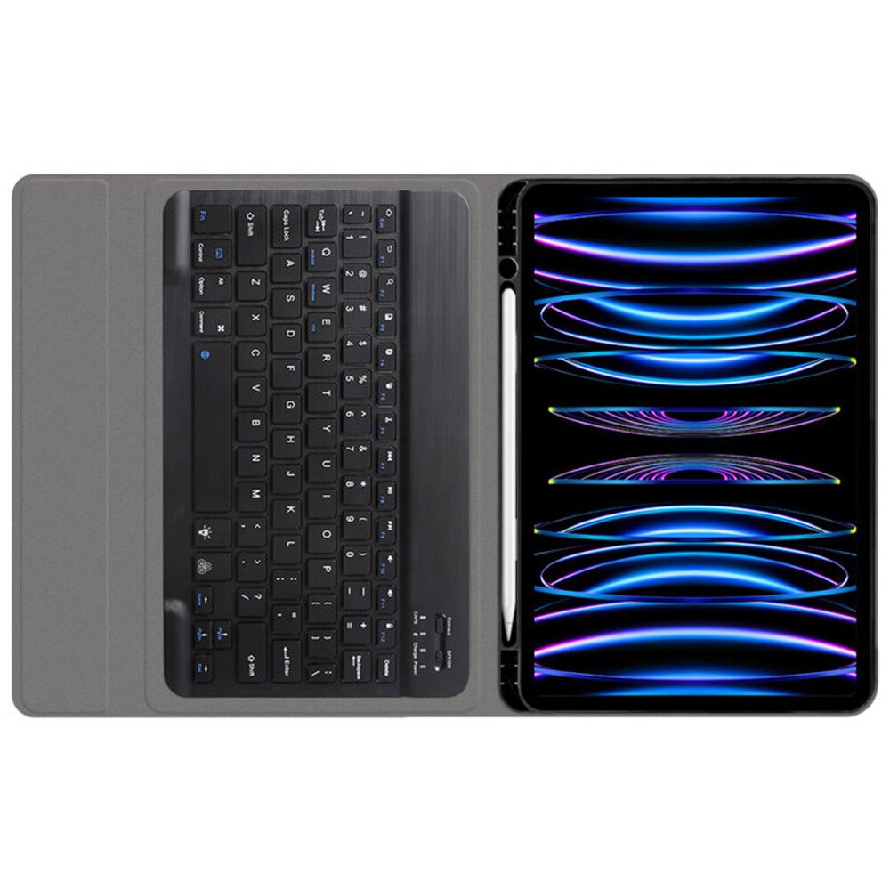Husa NeatlyTab cu Tastatura Magnetica Wireless pentru Apple iPad Pro 11 2022, OPTIM SOLUTION, Protectie 360°, Iluminare RGB, Stand Ajustabil, Pencil Holder, Butoane Responsive si Silentioase, Piele Ecologica, Eleganta si Functionalitate, Negru