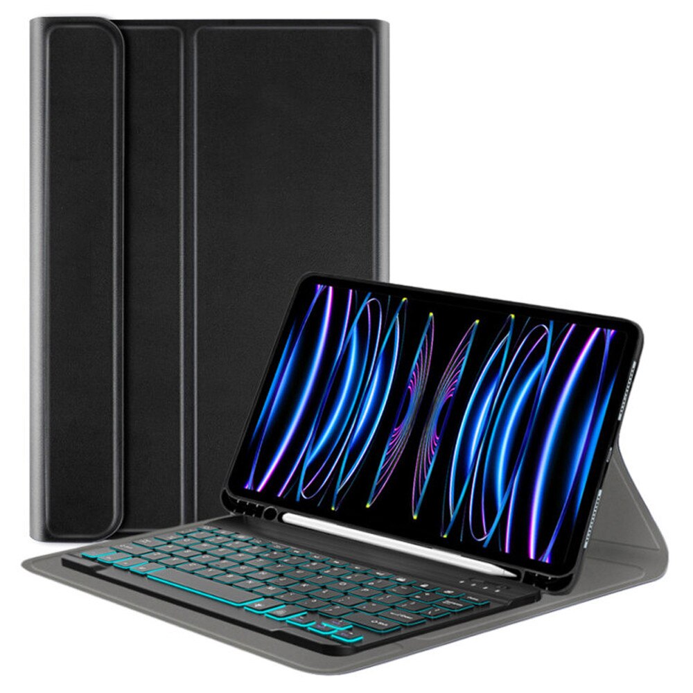 Husa NeatlyTab cu Tastatura Magnetica Wireless pentru Apple iPad Pro 11 2022, OPTIM SOLUTION, Protectie 360°, Iluminare RGB, Stand Ajustabil, Pencil Holder, Butoane Responsive si Silentioase, Piele Ecologica, Eleganta si Functionalitate, Negru