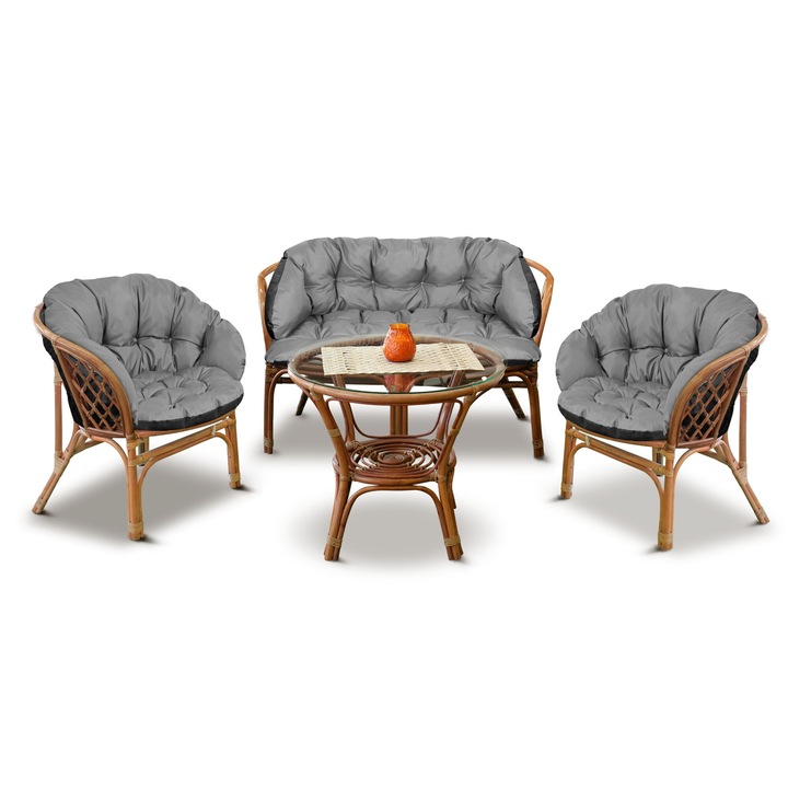 3 db-os párnakészlet rattan bútorokhoz, AIO Factory, 122x40cm és 190x40cm, vízálló, szürke