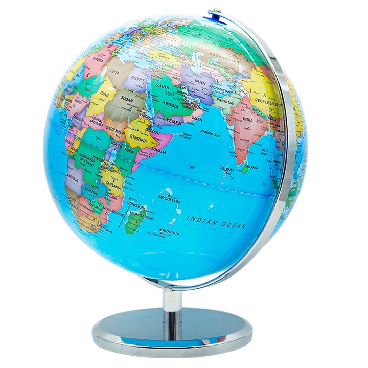Glob iluminat al lumii cu stand, SINBINTA, Rotatable, Instrument de invatare, Robusta si Eleganta, Pentru copii si adulti, Polistiren, 25 x 23cm, Albastru