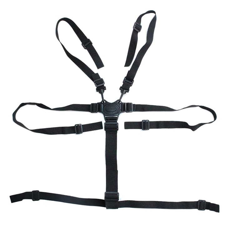Centura de siguranta copii, SINBINTA, Siguranta si confort, in 5 Puncte, reglabil, potrivire perfecta, Durabil, Usor de intretinut, Pentru scaun inalt, carucior, scaun pentru copii, carucior, Nylon, 75 x 2.5cm, Negru
